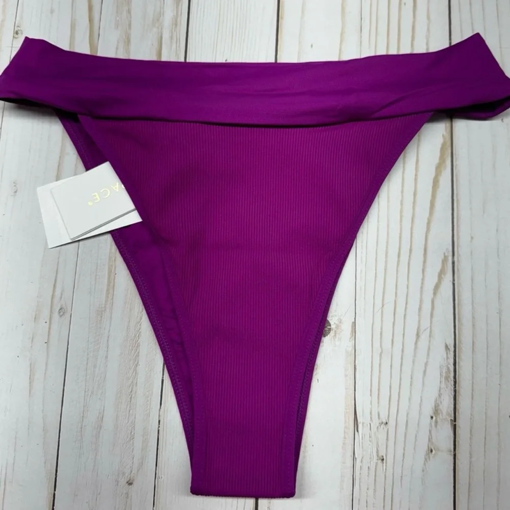 L*Space Berry Ribbed Lola Bitsy Bikini Bottom Swimwear Size Medium
